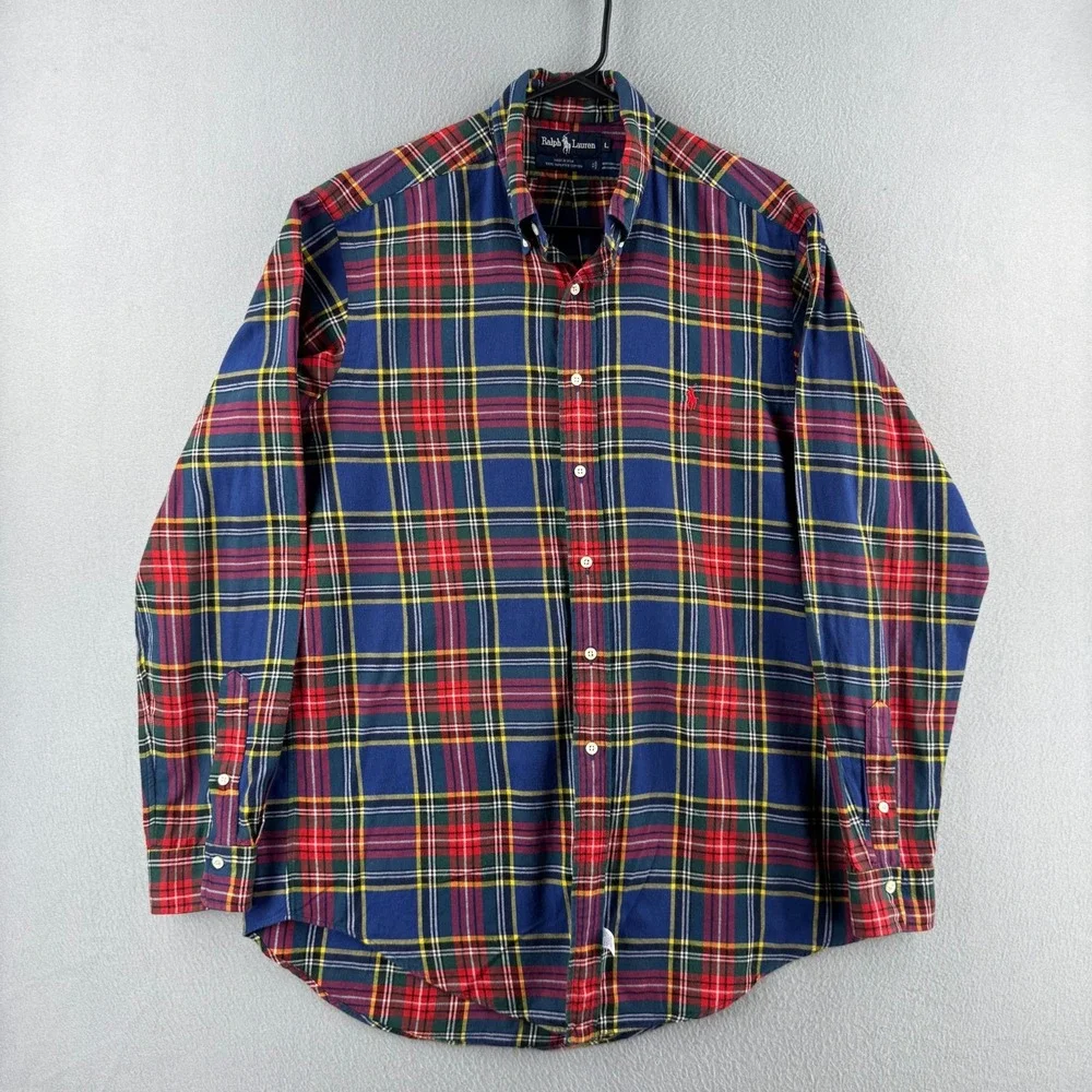 Vintage Polo Ralph Lauren Shirt Mens Large 80s Flannel Button Down Plaid USA